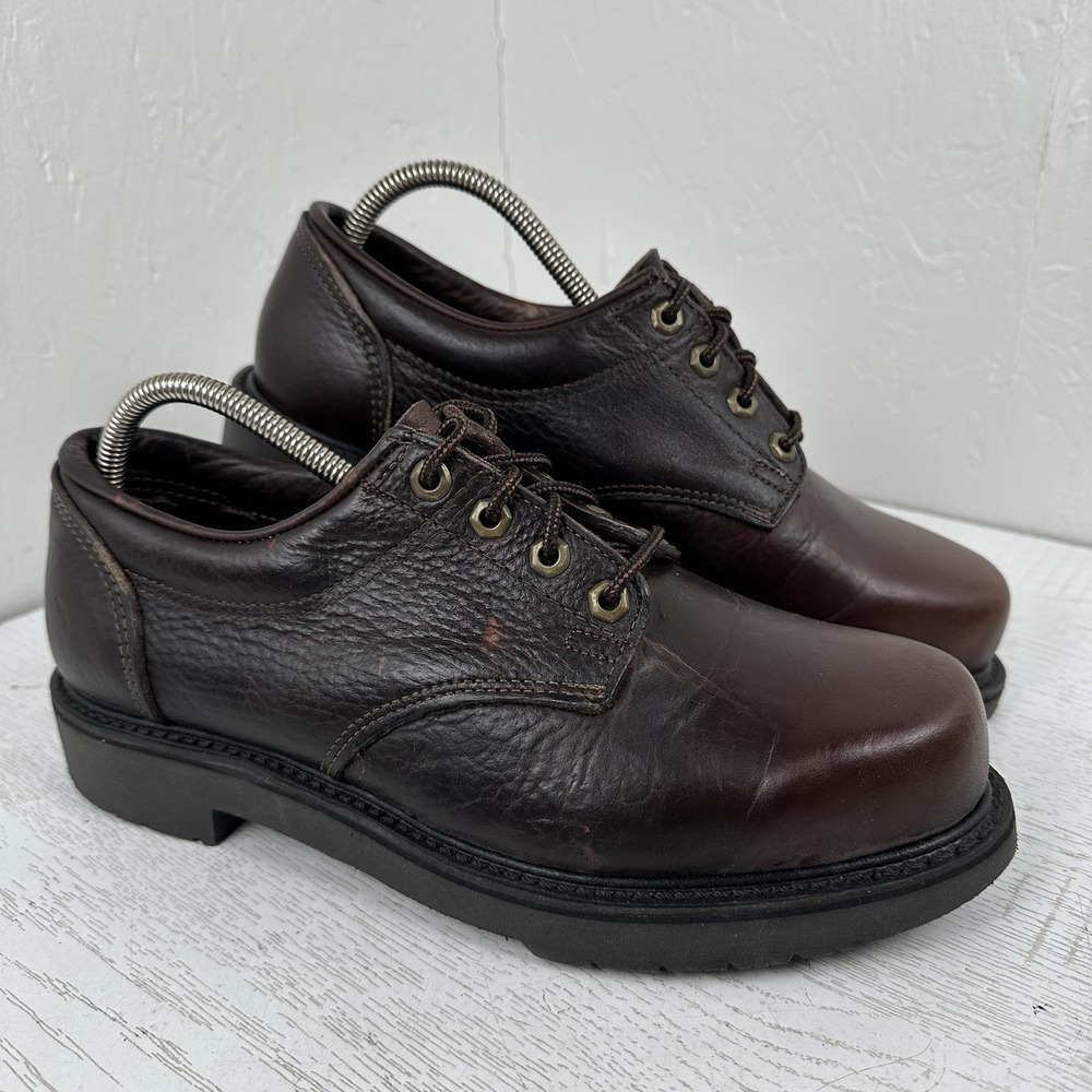 Hitchcock Men's 9 3E Brown Leather Oxford Work Shoes Made In USA